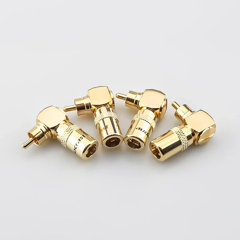 4개입 90 ° 직각 RCA 커넥터 금도금 스피커 케이블 플러그 프리미엄 HIFI 오디오 잭 DIY 배선 액세서리 (사운드 장비용)