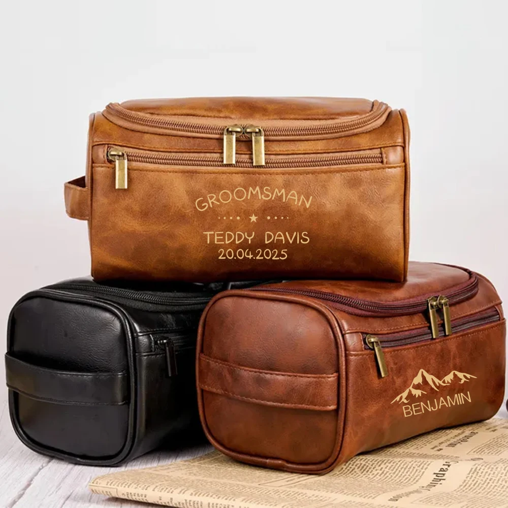 Storage Bag Personalized Men's Leather Toiletry Bag Groomsmen Gifts Dopp Kit Men's Leather Accessory Anniversary Gift