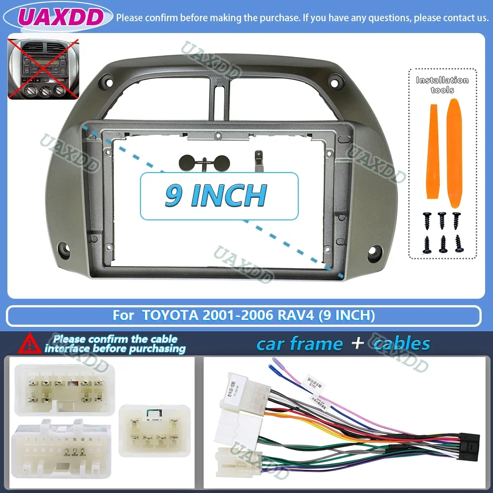 9-Inch Android Stereo Dashboard Frame with Navigation and Audio Cables
