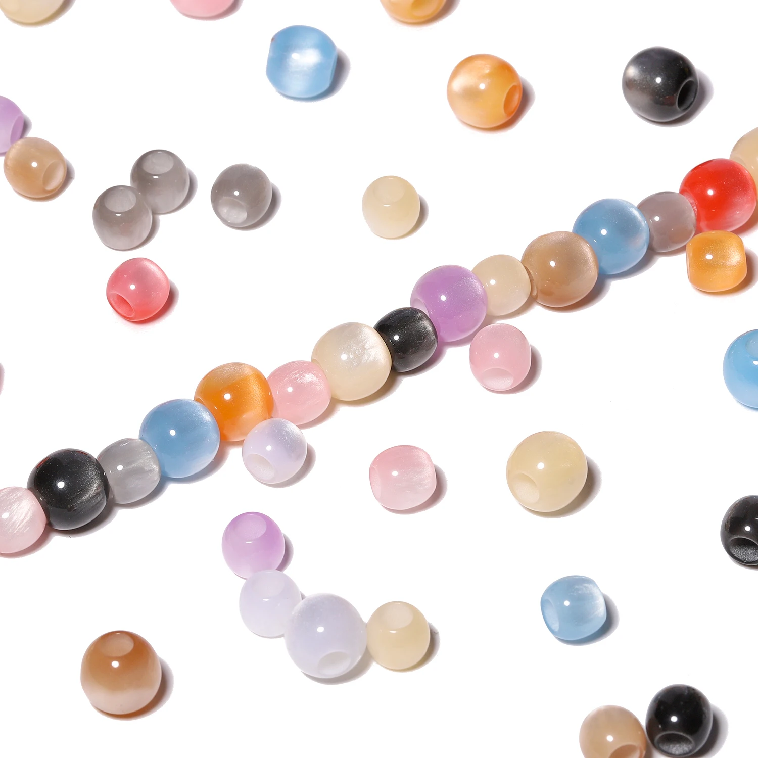 10/12mm Bunte Cat Eye Runde Harz Perlen Großes Loch Bunte Mode Lose Spacer für Schmuck Machen DIY armbänder Zubehör – Detail 4