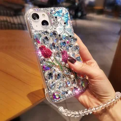 Luxury Bling Diamond Transparent Rhinestone Phone Case in Rose Design - iPhone 17 Air (Clear)