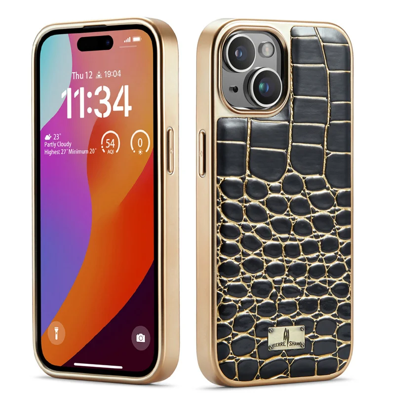 Luxury Electroplating Pu Crocodile Imitation Leather Phone Cases For Iphone 15 Plus Pro Max 15plus Shockproof Cover Case