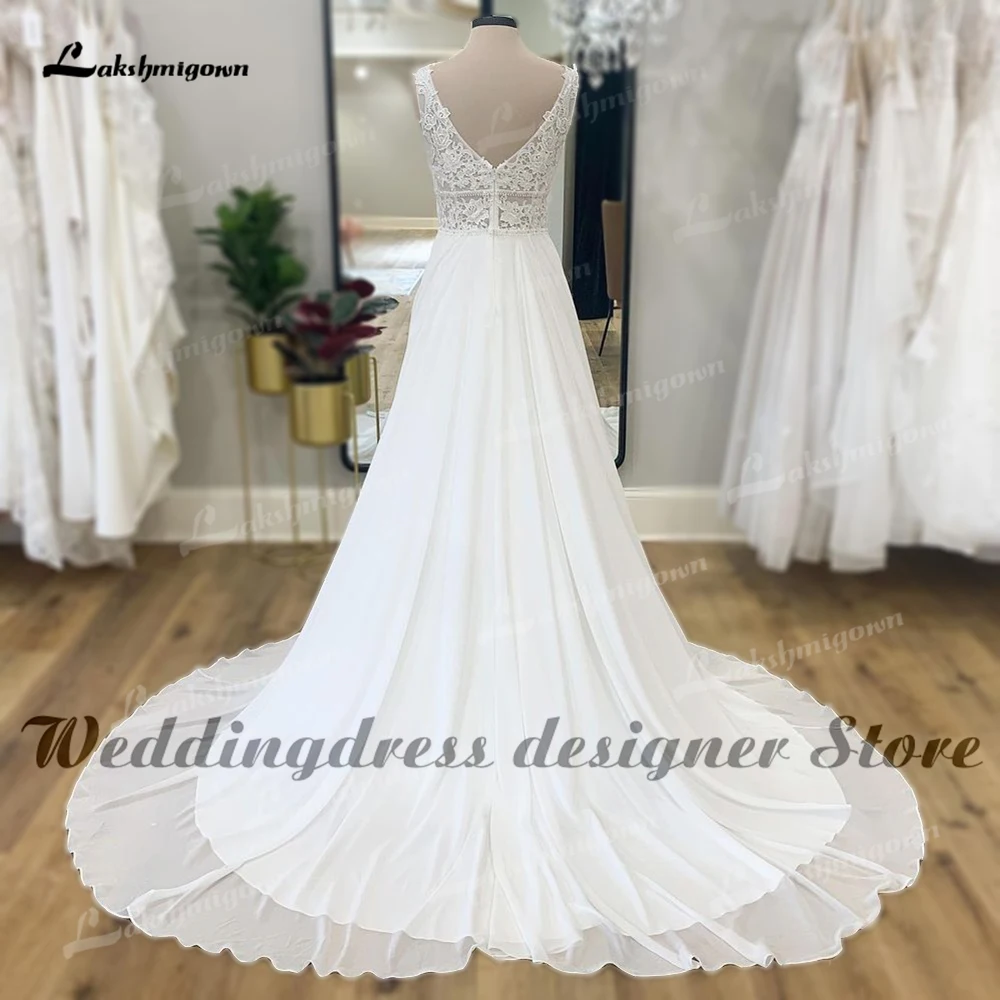 wedding dress for women Vintage Lace Wedding Dresses Boho Sleeveless V Neck Simple Chiffon Beach Bridal Gowns A-Line vestido de noiva praiano 2022 red wedding dresses