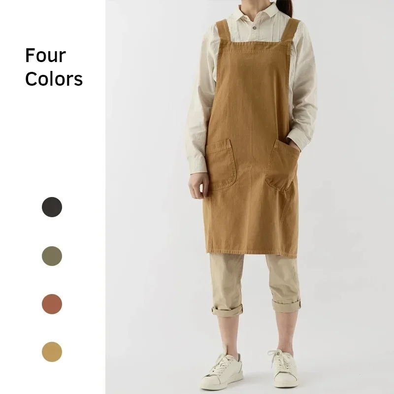 

Japanese Apron Canvas Cotton Professional Kitchen Cook Waterproof Apron Work Aprons Men Coffee Shop Green Apron