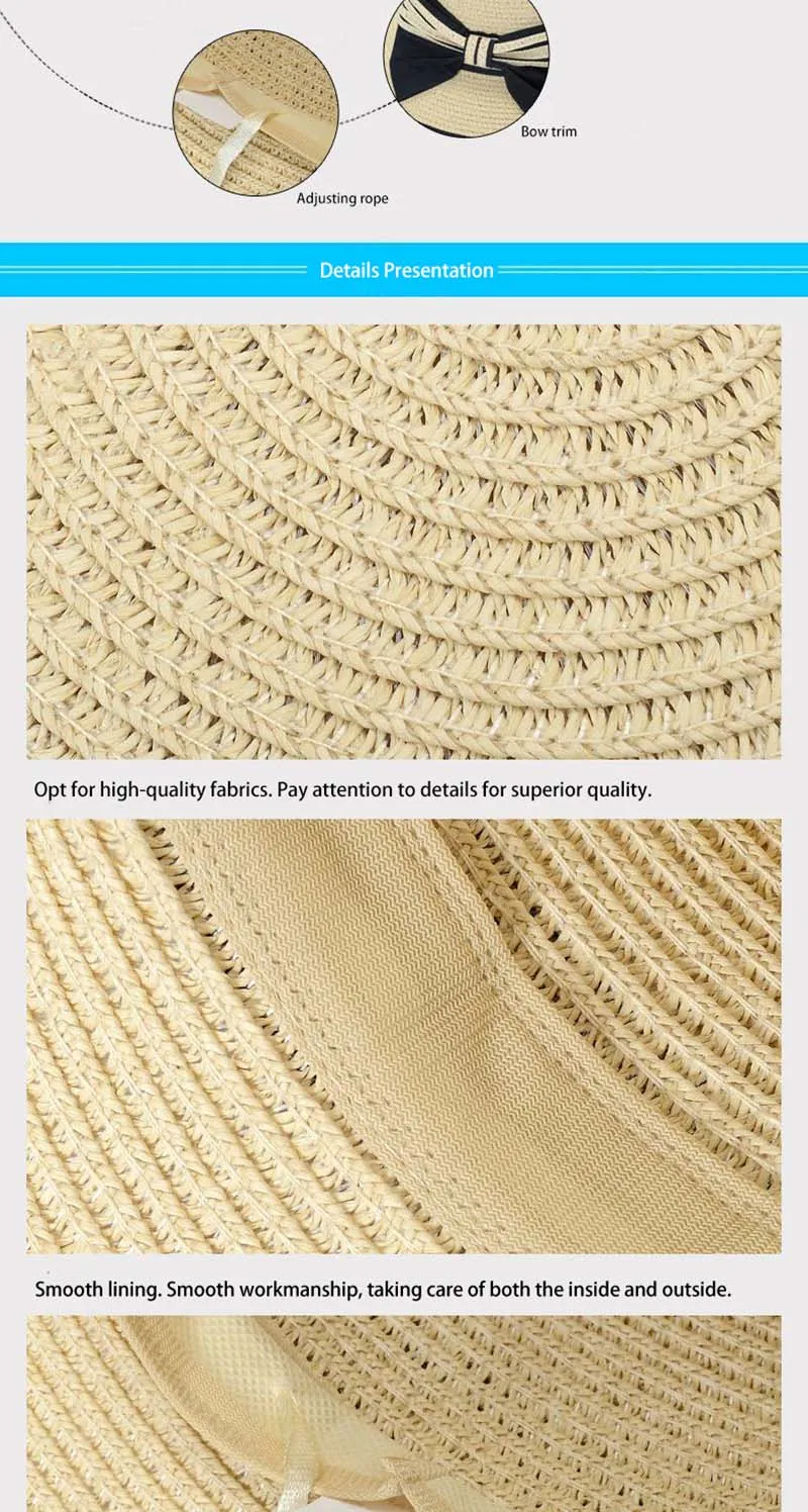 Sombreros de ala ancha para mujer, sombreros de paja para el sol, sombreros de playa para niña, sombreros de paja para viajes al aire libre, sombreros casuales con lazo_voghion.com