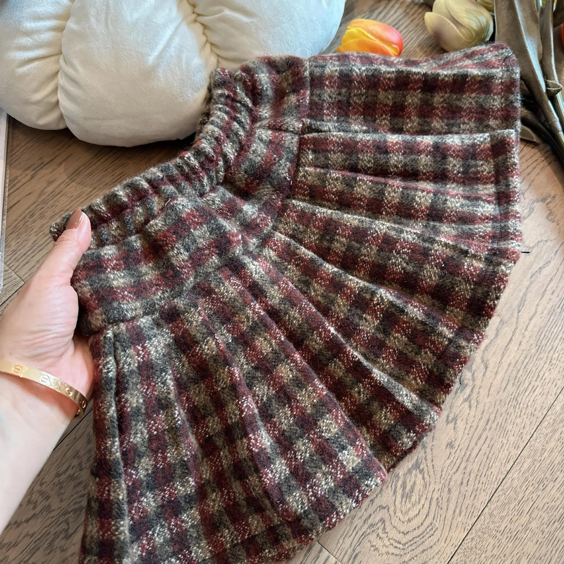 Mädchen Herbst Winter Set Neue Plaid Dicken Mantel Gleichen Stil Mode Halb Rock Zwei Stück Sets Weihnachten Neue Jahr Party Kleidung – Detail 6