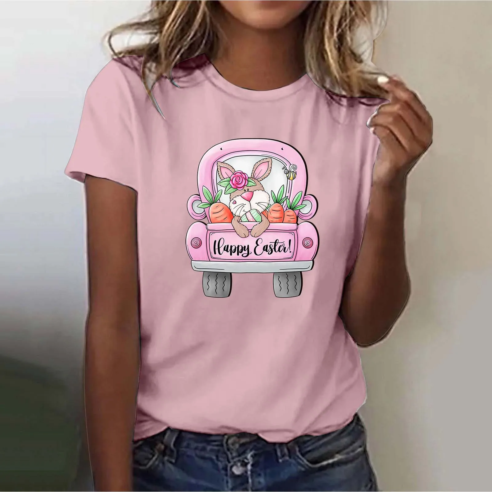 

Women's Easter Print Short Sleeve Crew Neck Top