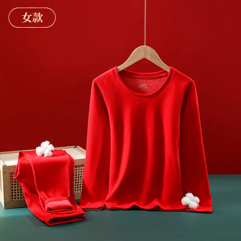 Ensemble de sous-vêtements thermiques pour hommes et femmes, rouge, col rond, Lingerie Sexy, nouvelle collection hiver