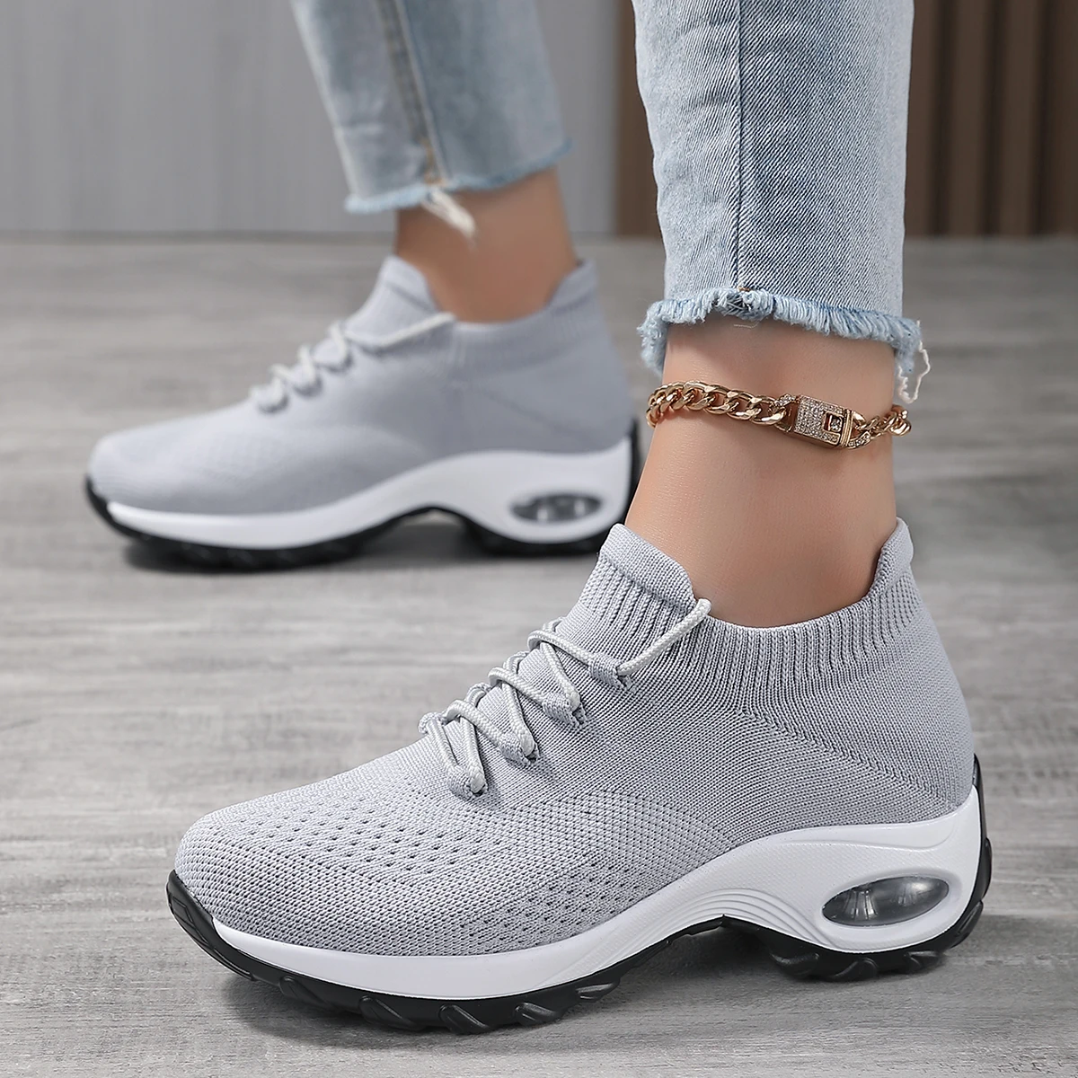 

Women Walking Shoes Knit Sock Sneakers Daily Casual Walk Shoes Lace-up Comfortable Ultralight Mesh Nursing Work Shoes 1862 t