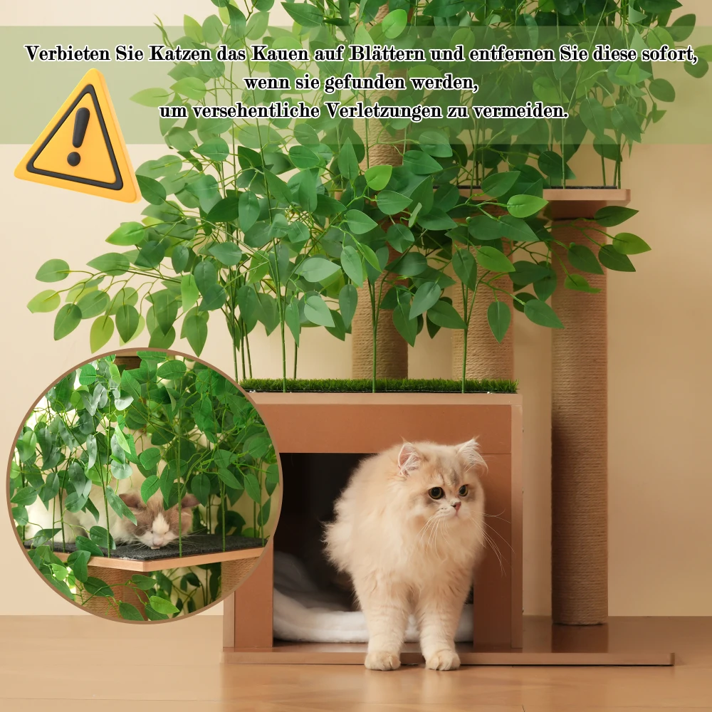 Baumförmiger Katzen-Kletterbaum mit Katzenhöhlen, Abnehmbaren Blättern, Kratzfestem Haustier-Möbelstück zum Verstecken, Spielen und Klettern – Detail 24