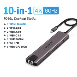 Lemorele 10-in-1 USB-C Hub with 4K HDMI, 100W Power Delivery, Gigabit Ethernet, and SD/TF Slots (10 in 1)