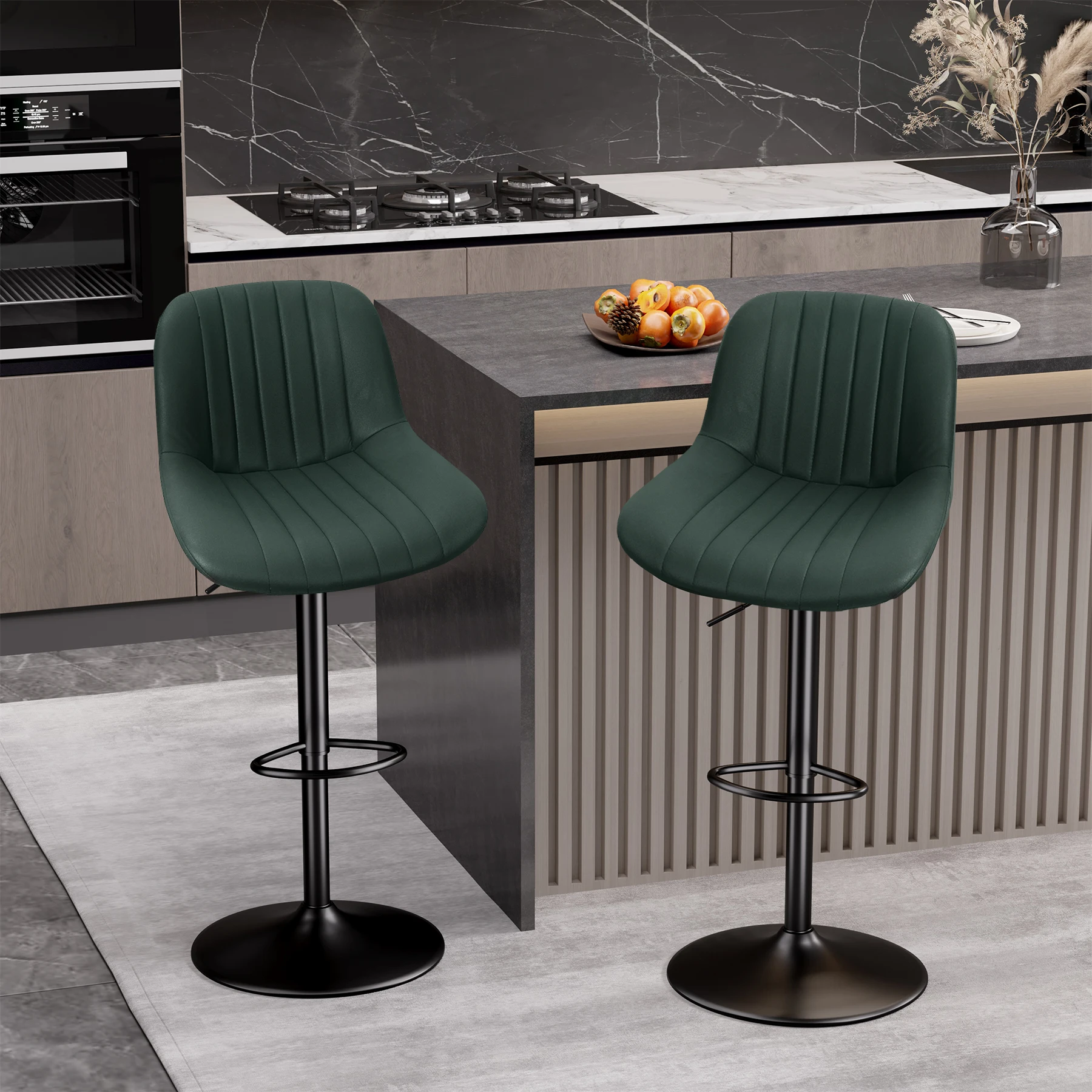 Bar Stool 2-Piece Set, Adjustable Modern Rotating Bar Stool with Backrest, Counter High Performance Fabric Island Chair