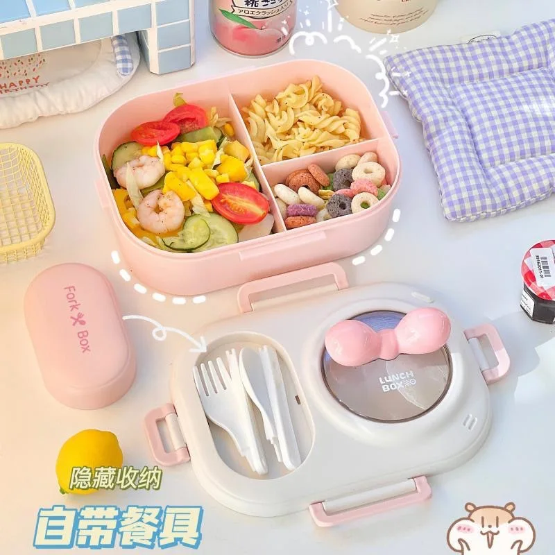 Heart Print Bento Box for Women & Teens - Portable Macaron Style Lunch Container, Ideal for Work, Picnic, Dating, Simple Packing - 3