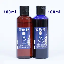 Cyanotype DIY Kit for Fabric and Wood Printmaking - Includes Liquid Solution, Sponge Brush, and Paper (A - 100ml B - 100ml)