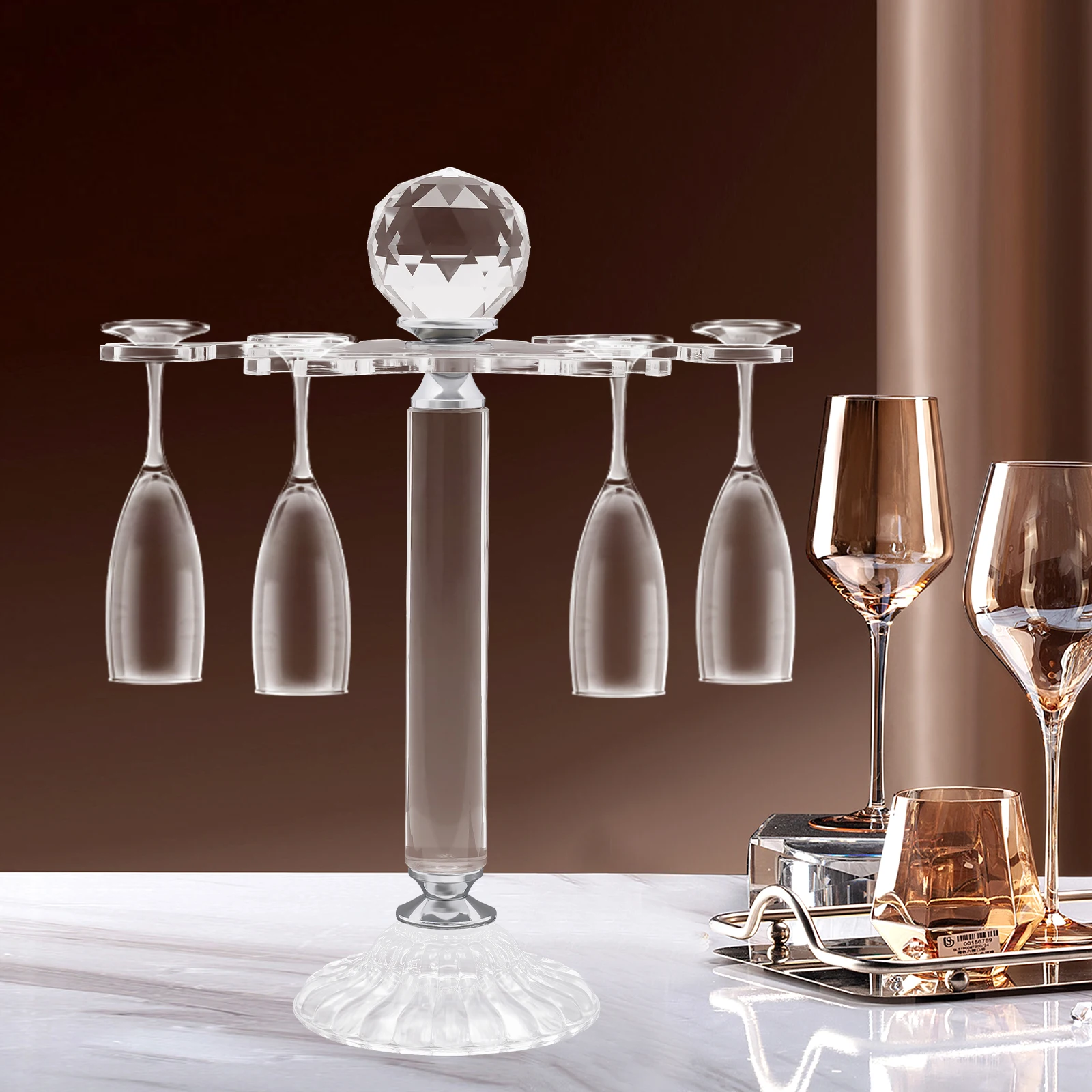 Rotate 6 Wine Glass Storage Holder Elegant Desktop Crystal Glass Stemware Rack