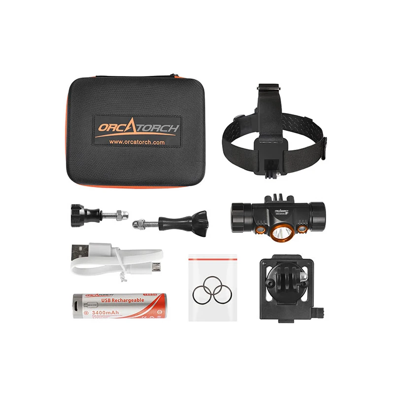 ORCATORCH TD01 Scuba Diving Headlamp 1200-Lumen Light Dual-Color (White/Red) Underwater 150M Waterproof Headlight Cave Dive