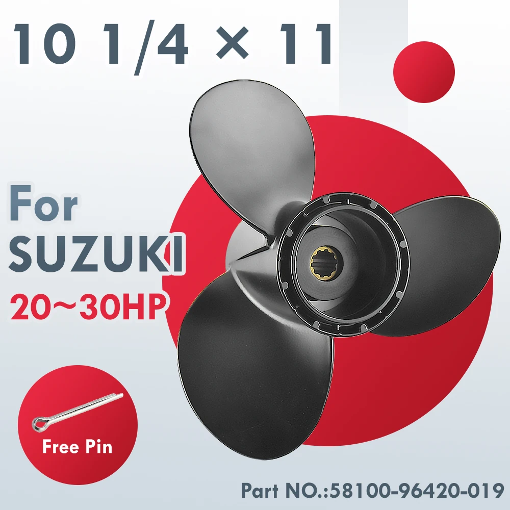 Suzuki Outboard Propeller marine propeller 10-1/4 x 11 Aluminum Screw 3 Blade 10 Spline Fits 20-30HP Boat Motors Part Number 58100-96420-019