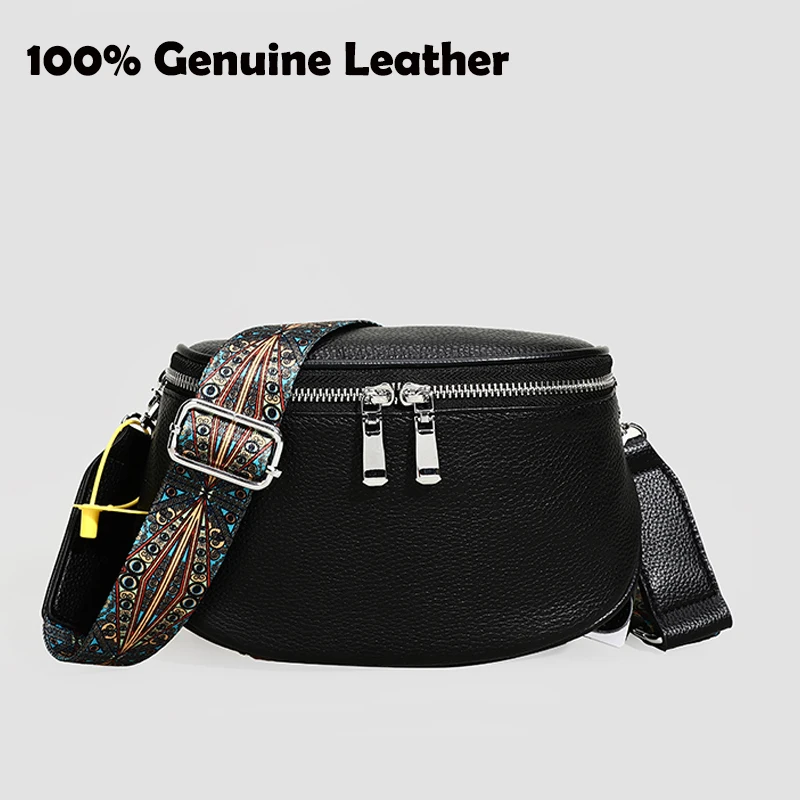 

100% Genuine Leather Saddle Crossbody Bags For Women Shoulder Messenger Bag Luxury Handbag Female Solid Color Cowhide Tote Sac