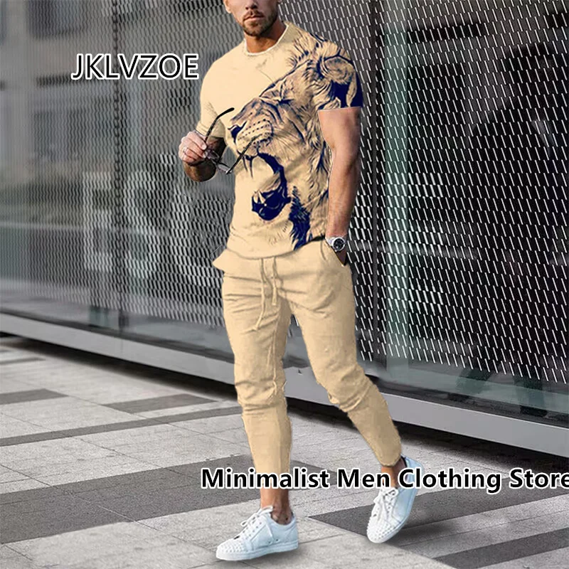 3D Printed Short Sleeve Suit Men Tracksuit Set Jogger Sportswear Clothing For Man Casual Tshirts+Trousers 2 Piece Outfits