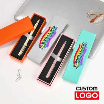 Personalizzazione gratuita Scatola per penne a sfera Set Scatola per stampa LOGO Regalo Incisione di testo Penna in metallo Cancelleria per scrittura per ufficio aziendale 1