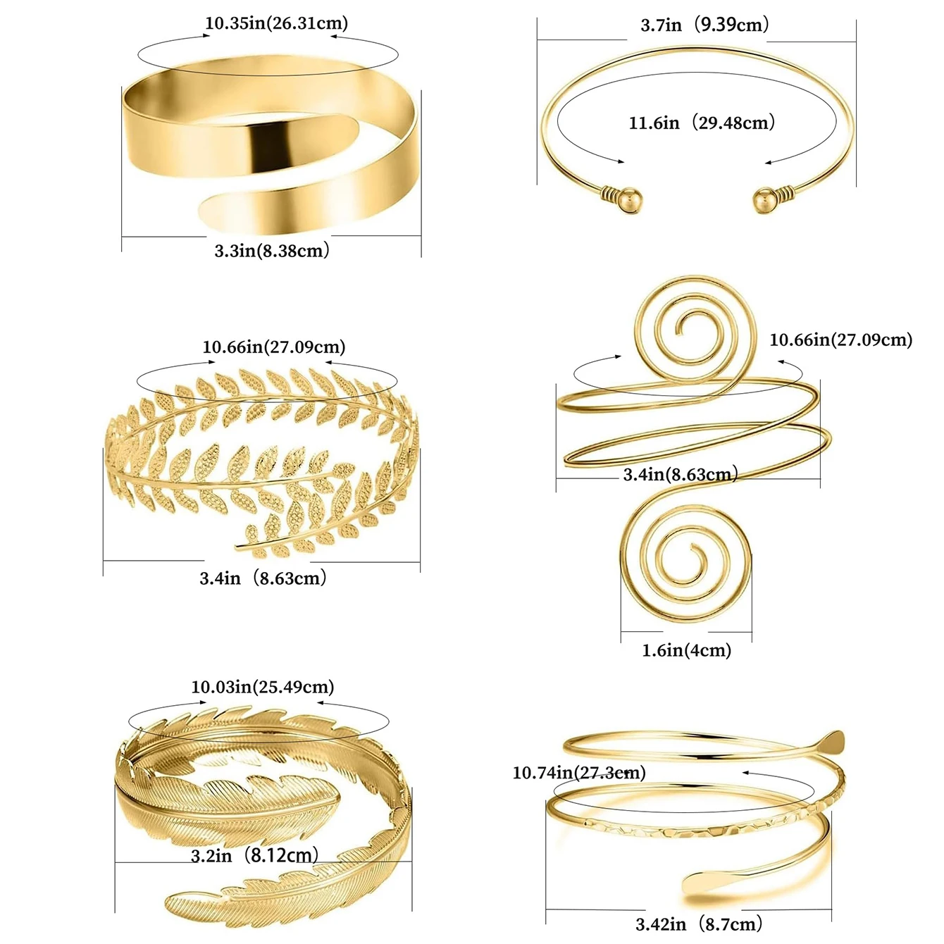 FTCY 6 Pieces Upper Arm Bracelet for Women Silver Gold Color Bracelet Bangle Set Adjustable Armband 6