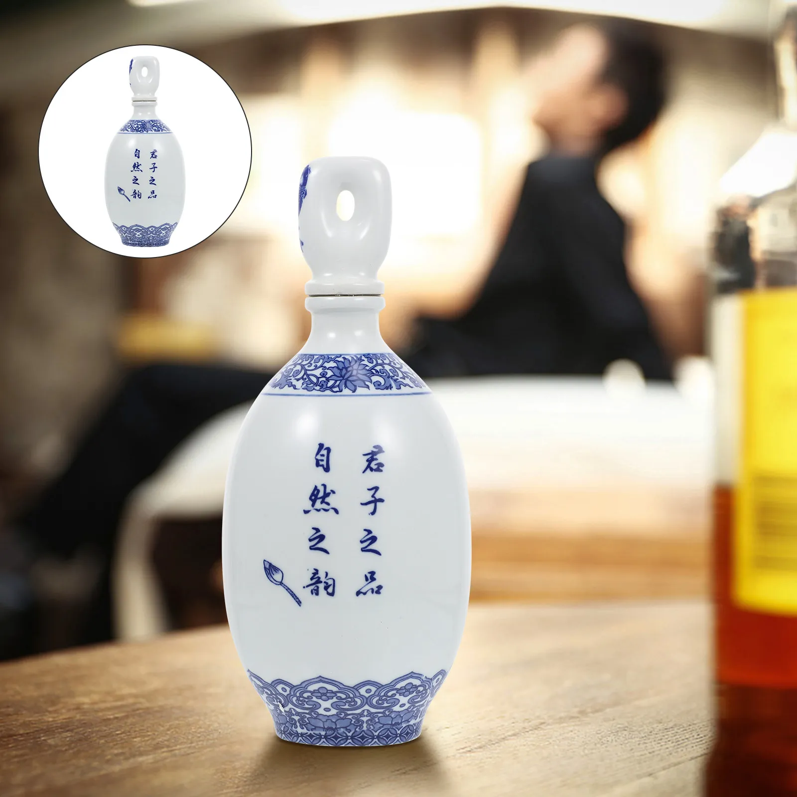 1Pcs 파란색과 흰색 세라믹 와인 병 사케 포트 홈 바 레스토랑 티 하우스를 위한 두꺼운 수제 밀봉 저장 용기