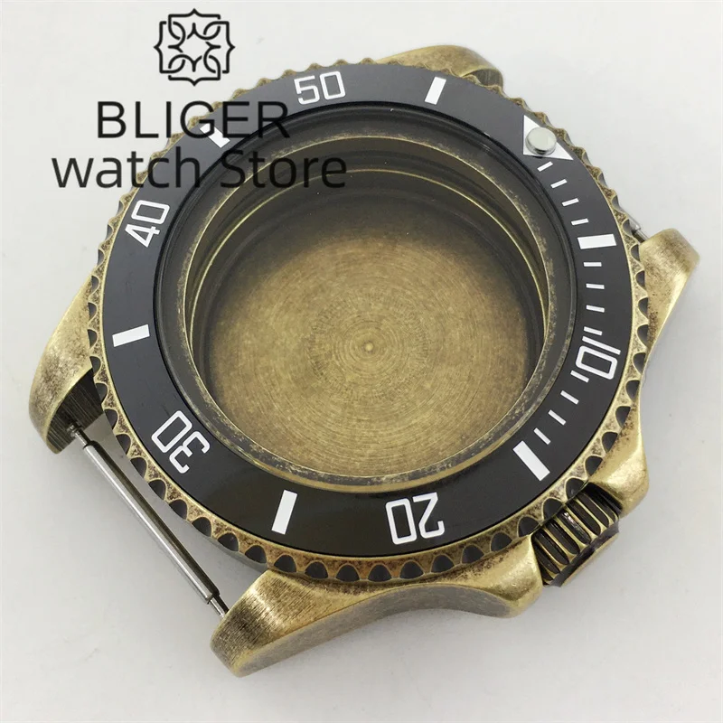 BLIGER 브론즈 돔 사파이어 유리 바다 다이버 브러시 시계 케이스, NH34, NH35, 36, ETA2824, PT5000 무브먼트 스크류 크라운에 적합, 43mm