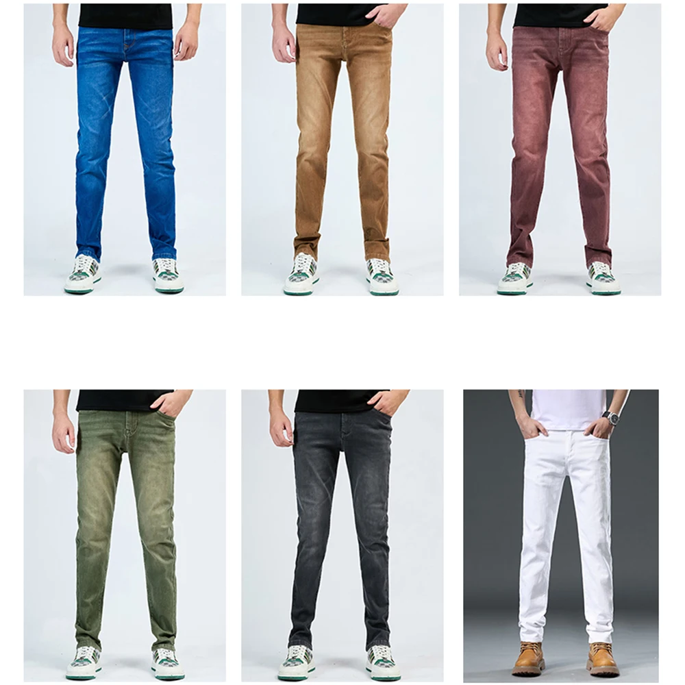 2025 Autumn Men's White Slim Fit Straight Jeans Casual Stretch Denim Pants Comfortable Fashion Streetwear Male Brand Clothing 2
