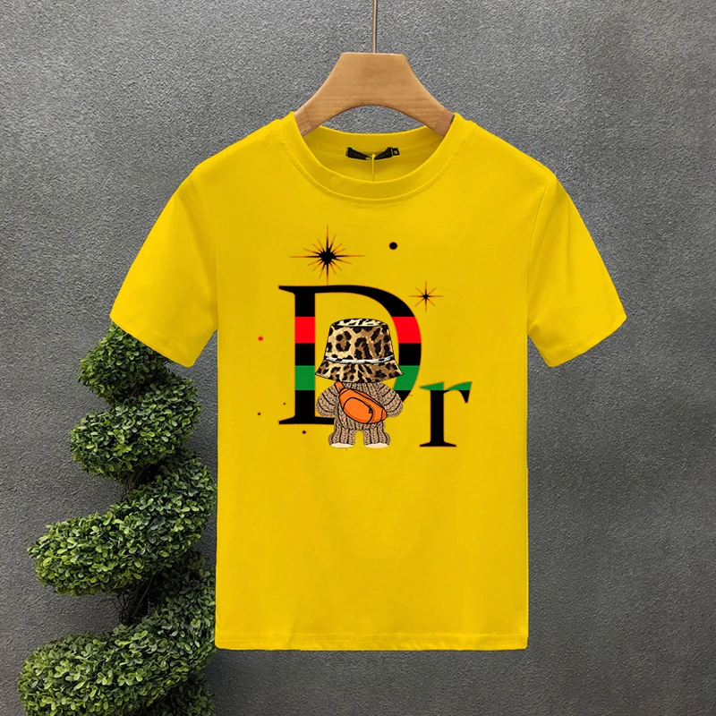 Summer American Tide Brand Dr Letter Leopard Print Back Bear Men's And Women's Casual Cotton Short Sleeve T-shirt_voghion.com