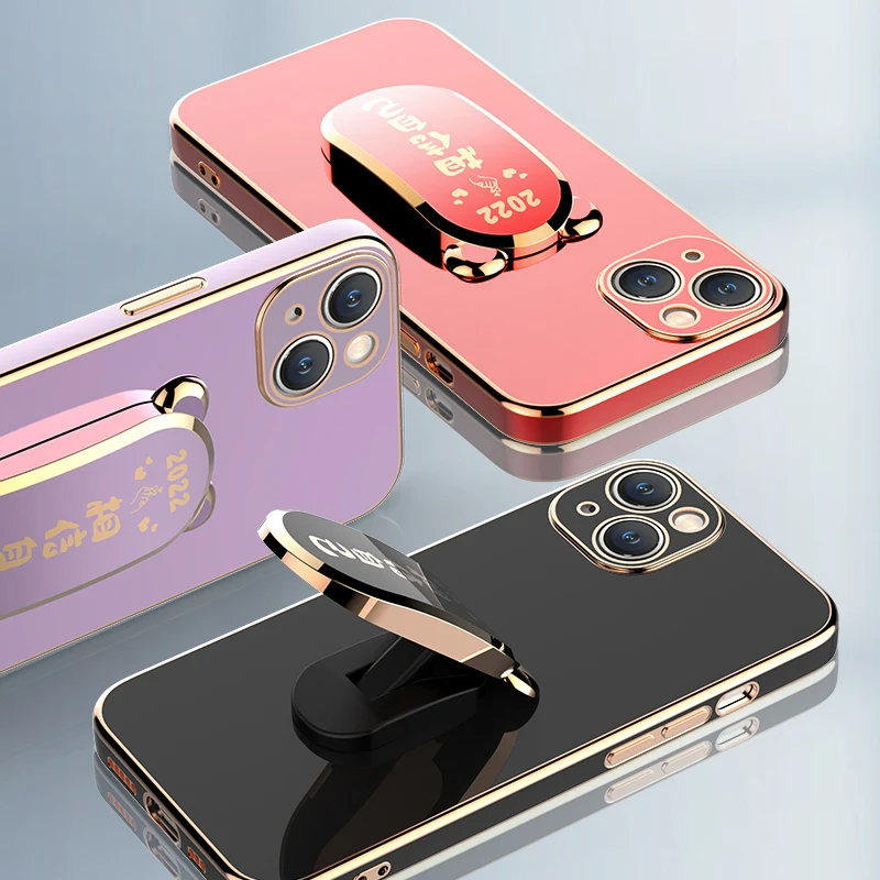

For IPhone 13 11 12 Lens All-inclusive Electroplating Case for IPhone 11 12 13 Pro Max Self-contained Folding Bracket Phone Case