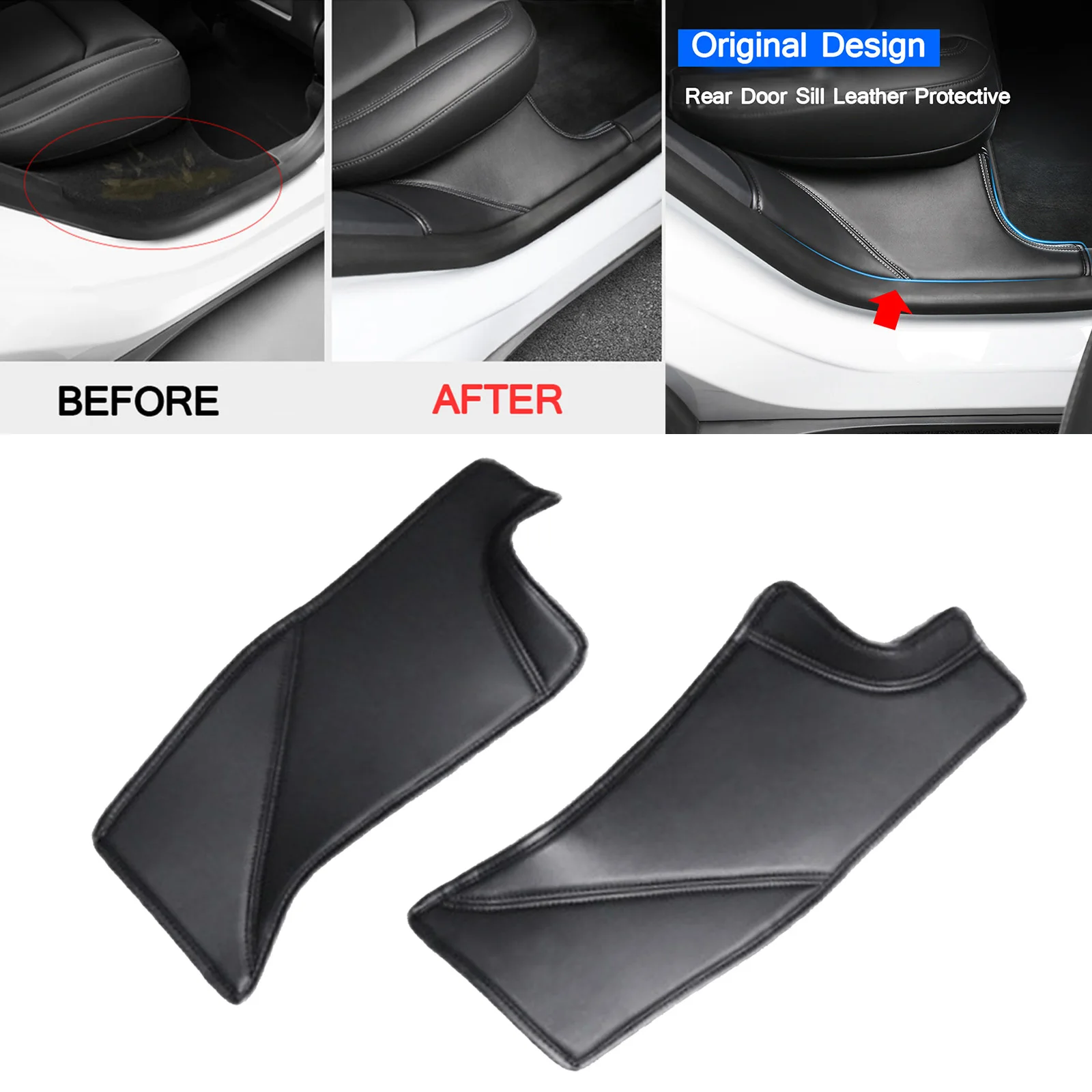 2Pcs Car PU Leather Rear Door Sill Protector Sticker Fit for Tesla Model Y door sill pads door sill guards