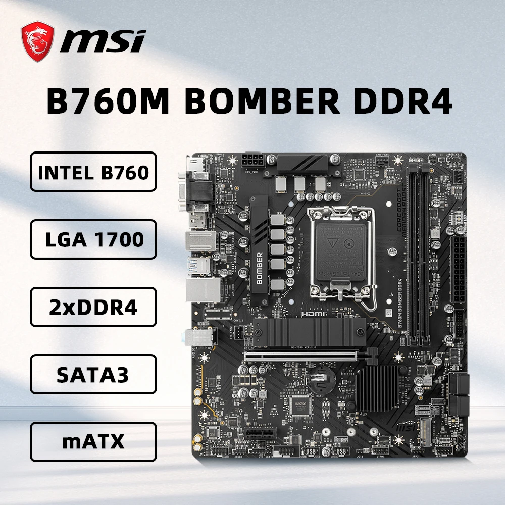 MSI B760M BOMBER DDR4 Motherboard Support 14900KF 13900K 12900K 12600K 12400F 12100F LGA1700 2xDDR4 4800MHz 64GB HDMI NVME M.2
