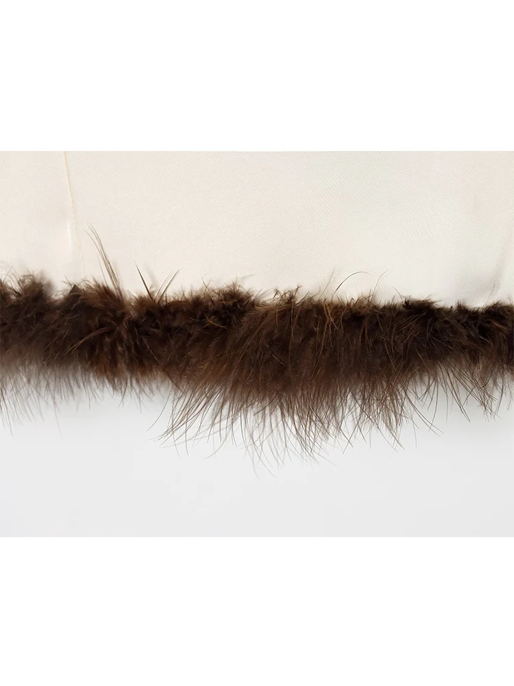 Women Feather Patchwork Sling Dress Chic Backless Sleeveless Satin Slimming Mini Dresses Elegant Lady Evening Party Gowns