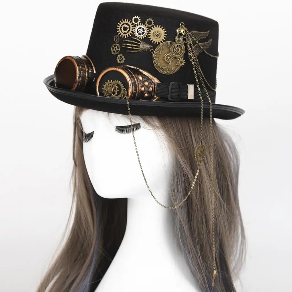 Cosplay Hat Steampunk Hat With Cosplay Party Goggles For Accessory Disguise Top Hat Women Black Felt Magician Costume For cosplay hat,cosplay prop accessories