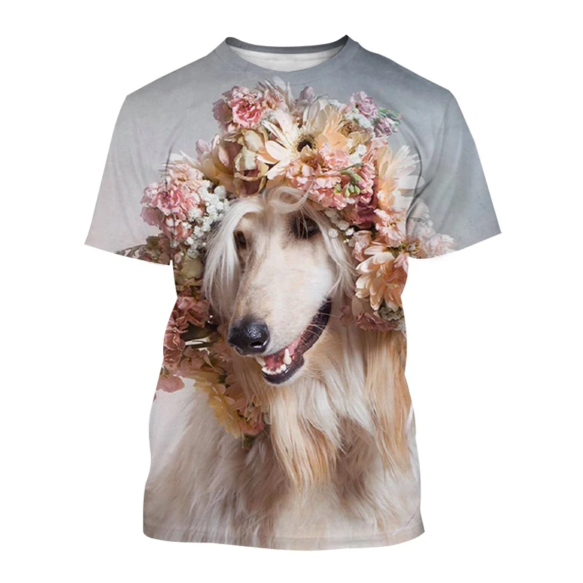 

2023 Afghan Hound Dog Short Sleeve T Shirt Men and Women Fashion Cute Animal Harajuku Print Streetwear Top