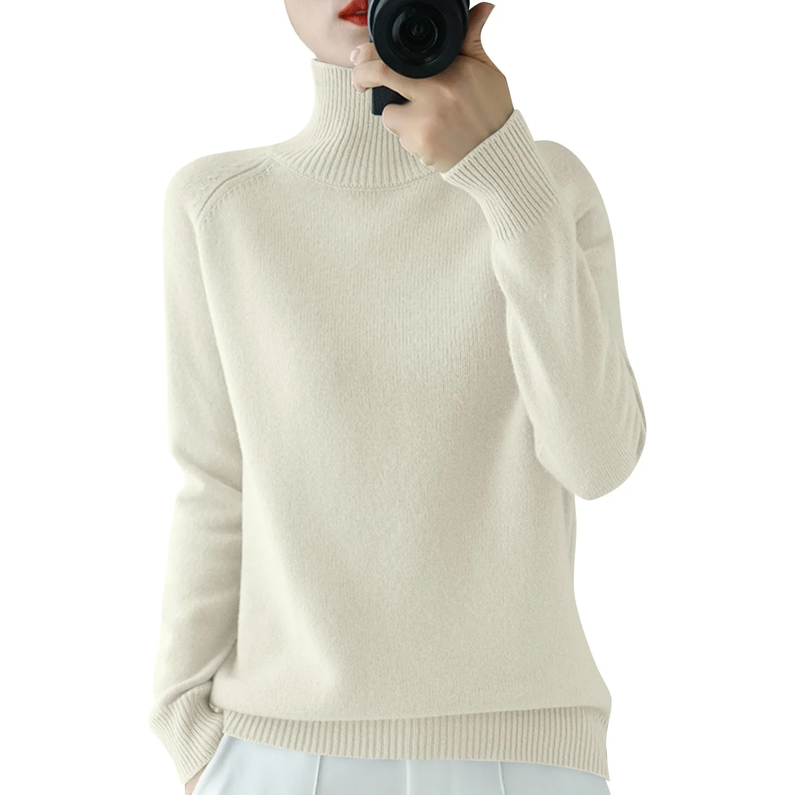 Women's Long Sleeved Knitted Sweater Standing Collar Autumn Winter Top Sweater Women Sweaters for Autumn Winter Women Clothing 6