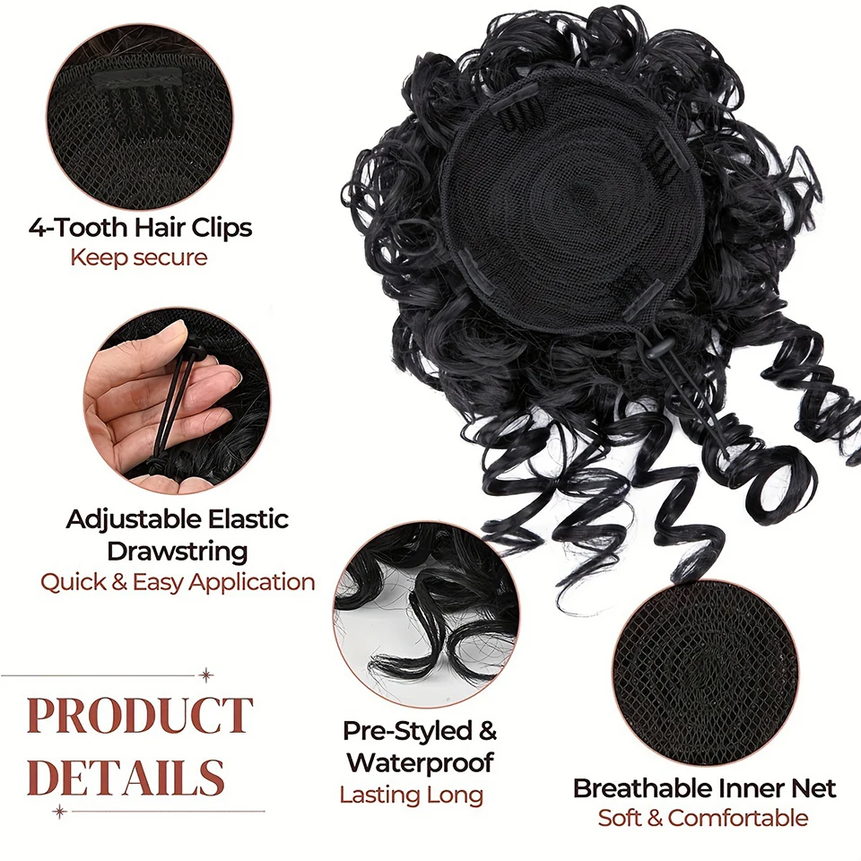 Synthetic Dark Brown Curly Hair Bun Piece For Women