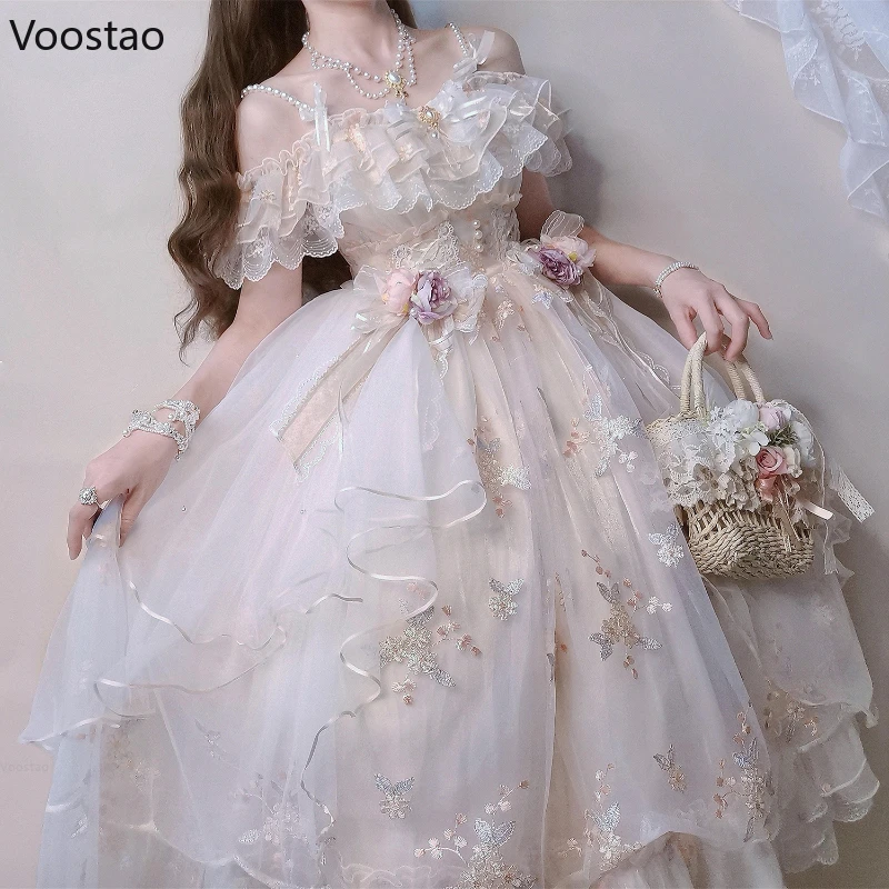 Victorian Retro Lolita Jsk Dress Japanese Women Sweet Lace Floral Embroidery Princess Wedding Party Dress lolita suspender dress lolita dress lolita cosplay costumes