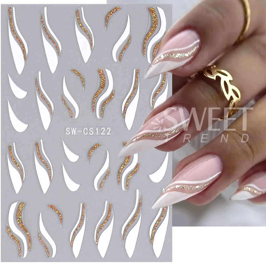 3D Blue Gold Glitter Christmas Nail Art Sticker Snowflake Star Bow Bell Wine Glass Gift Winter Xmas New Year French Manicure Tip 5