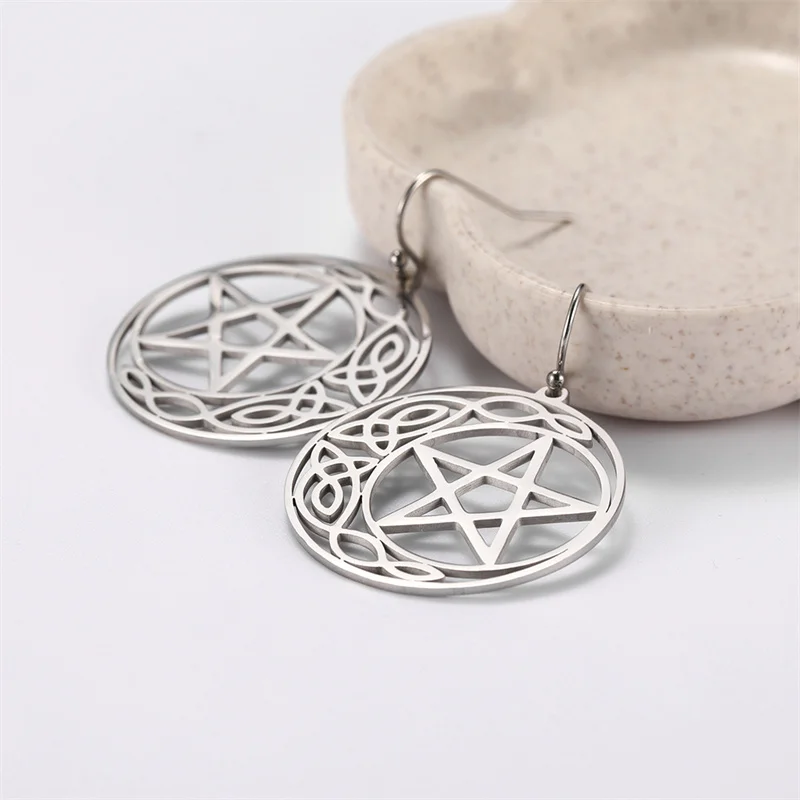 Vintage Irish Celtics Knoten-Ohrringe für Damen, Edelstahl, goldfarben, Mond, Stern, Creolen, Wicca, Wikinger-Schmuck, 2023, Trend – Detail 23