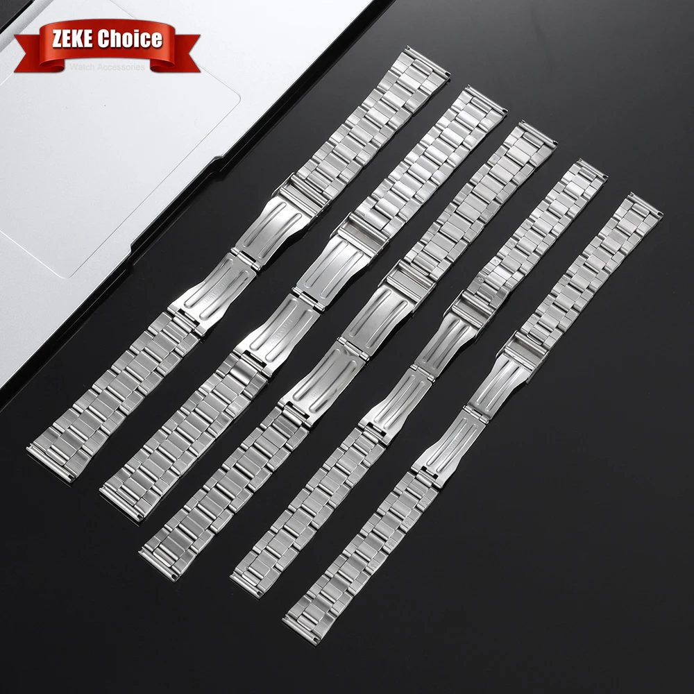 Elegant Silver Stainless Steel Watch Band with Metal Folding Buckle