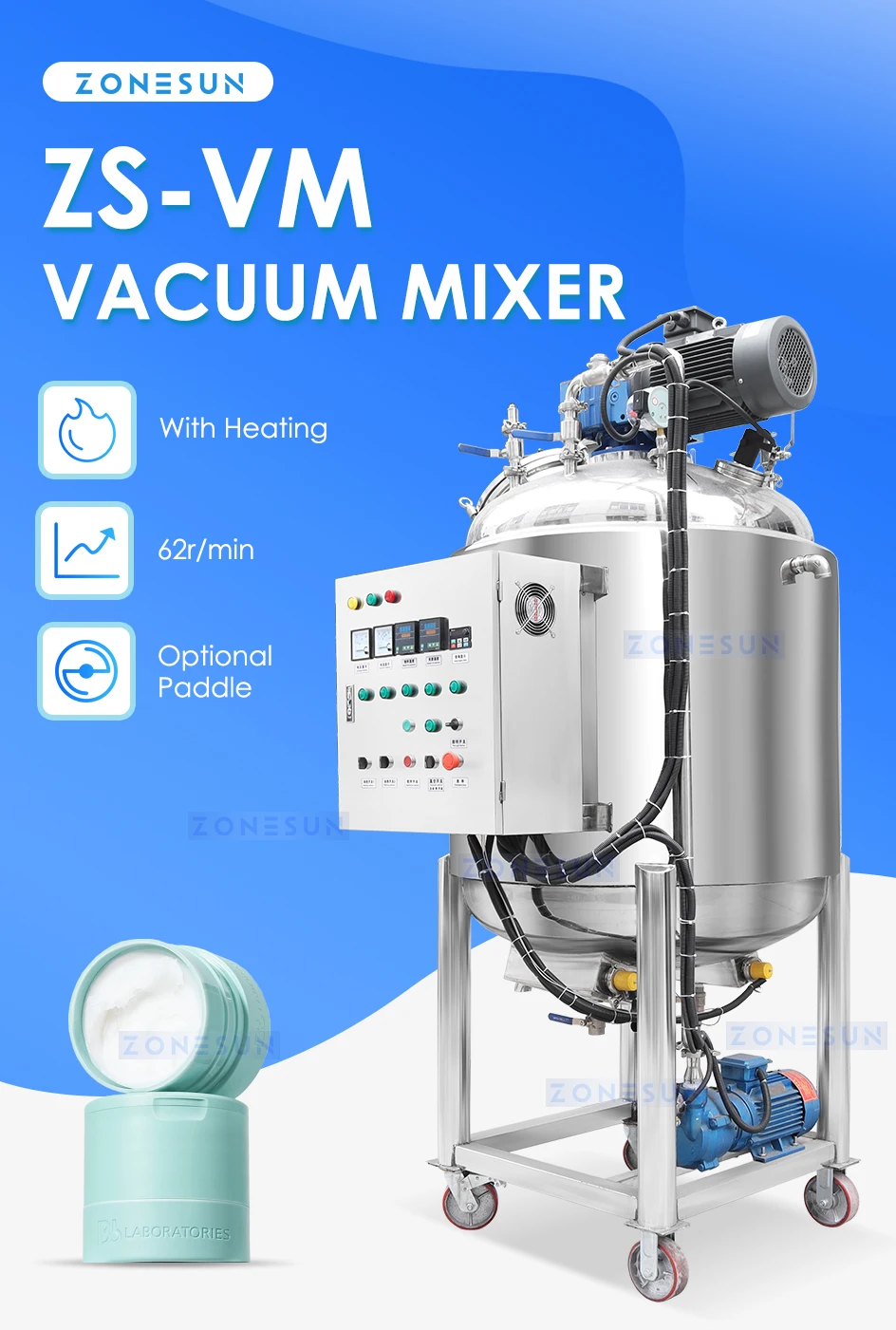 ZONESUN ZS-VM500 Vacuum Heating Mixing Machine