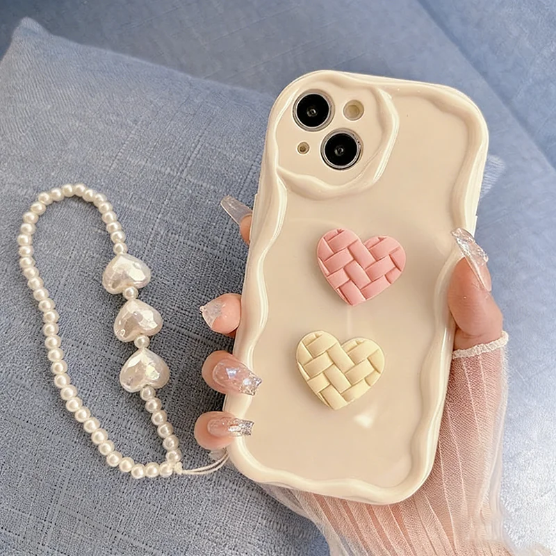 3D Candy Sweet Heart Cartoon Wave Soft Phone Case with Lanyard