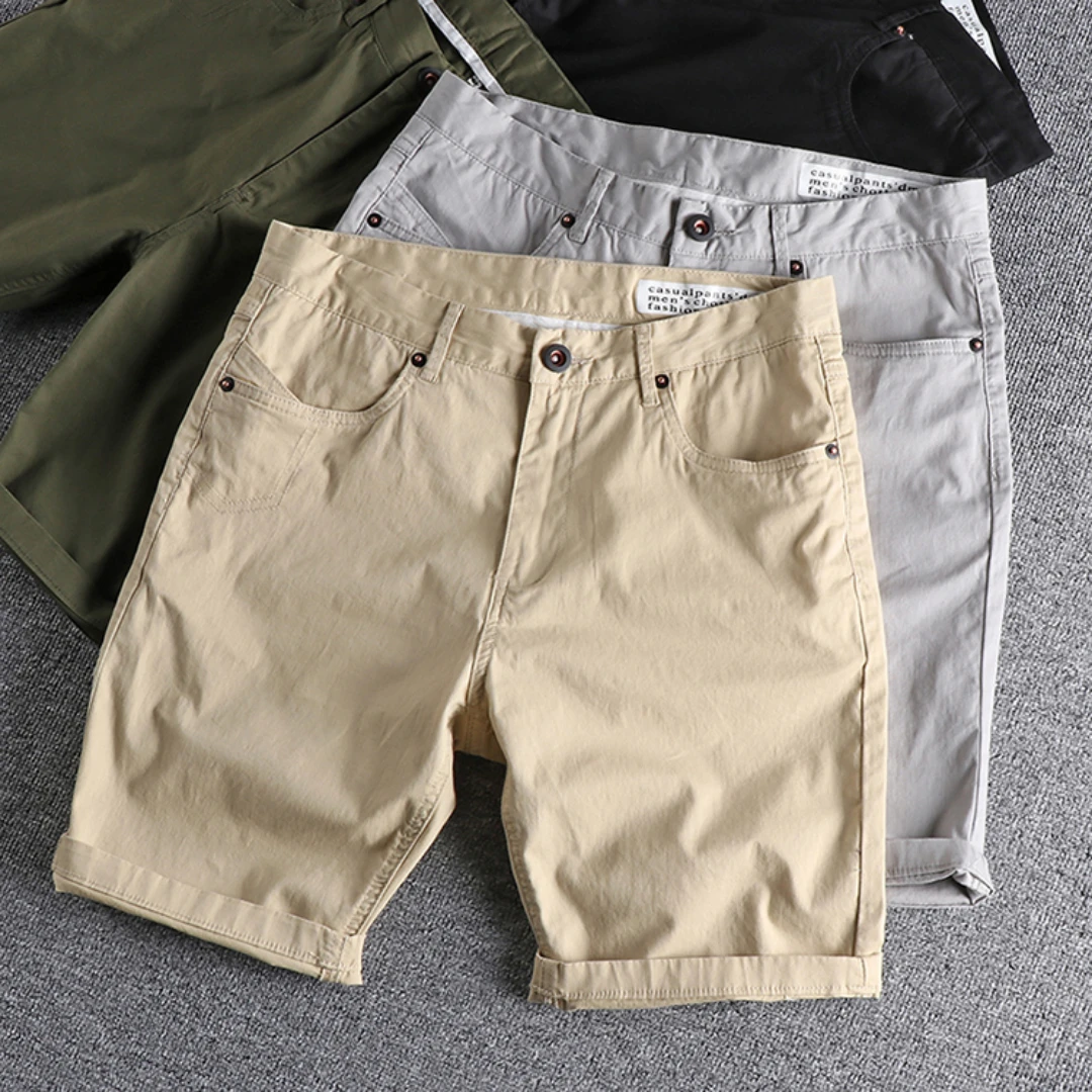 

Washed and worn basic solid color woven cotton casual shorts men's casual versatile youth Capris