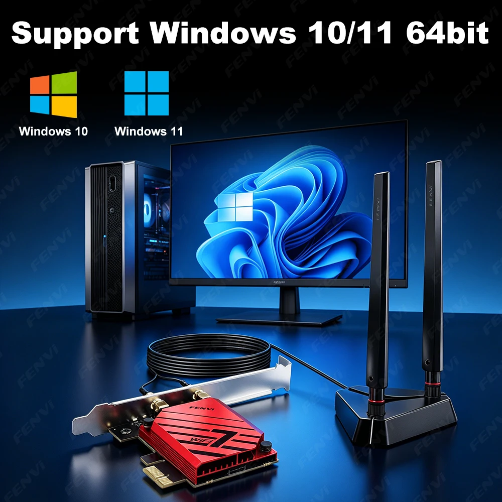 FENVI WiFi 7 BE6500 PCIE 무선 어댑터 BT5.4 트라이 밴드 6500Mbps 2.4G/5G/6Ghz WiFi7 MT7925 네트워크 어댑터 AMD PC Win 10/11용