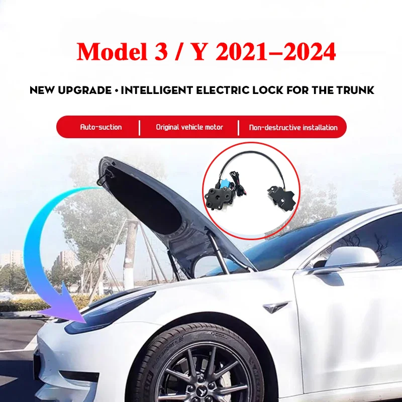 

For Tesla Model Y Car Frunk Soft Closing Lock Front Trunk Auto Close Electric Cover Automatic Lock Closer 2021 2022 2023 2024