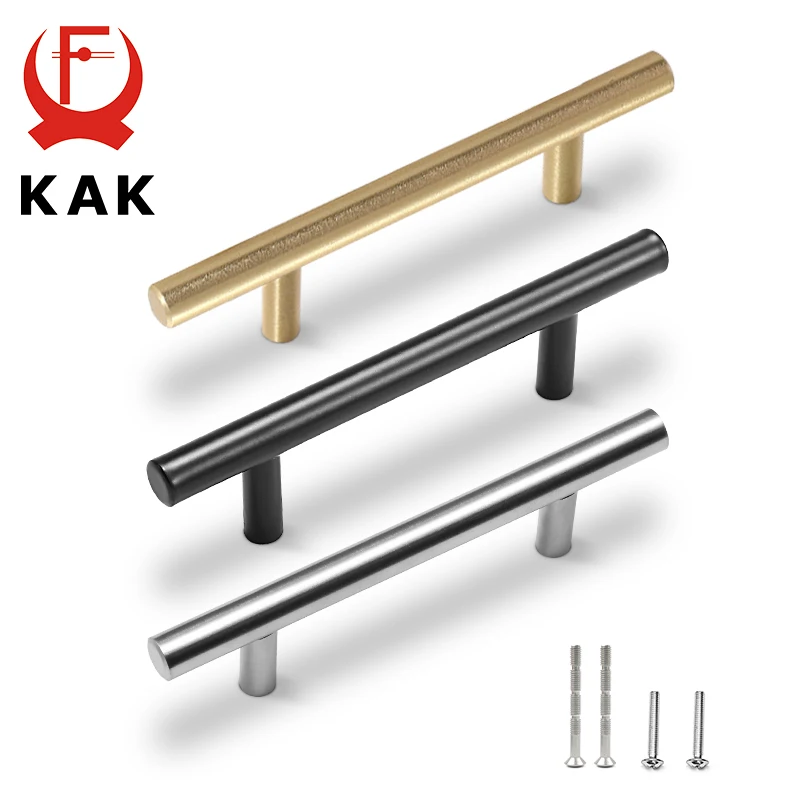 KAK 20pcs Brushed Gold Kitchen Handle Stainless Steel T Bar Door Pull 76mm 96mm Cabinet Knobs and Handles Black Furniture Handle - Image 2