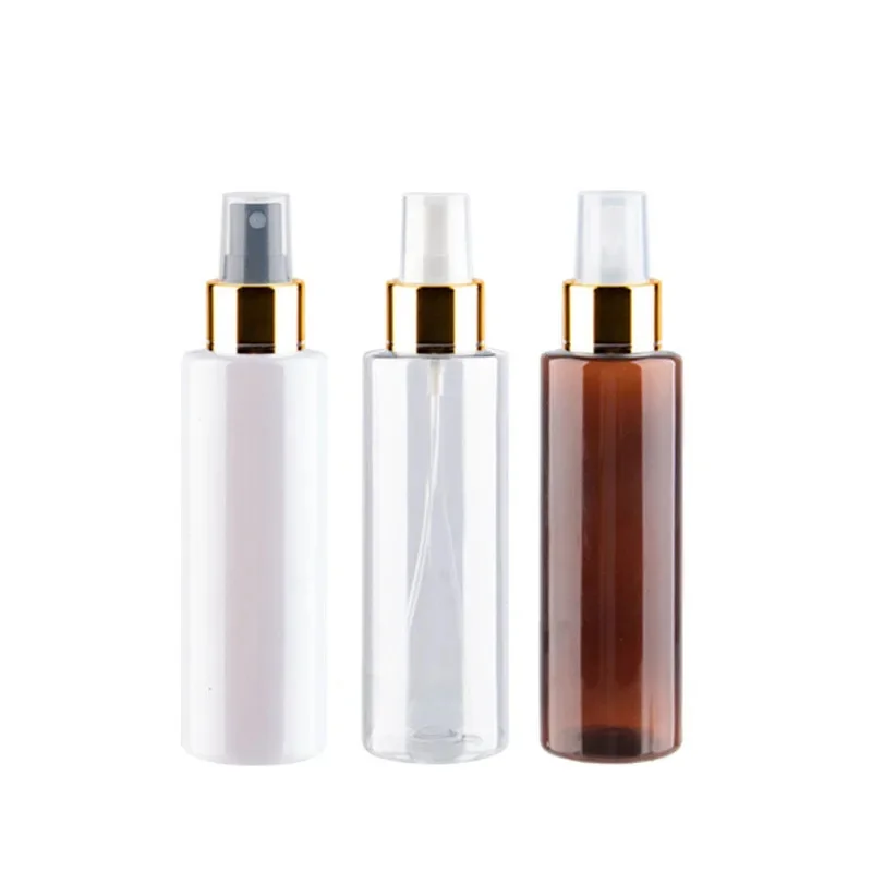 30PCs*200ml Empty Transparent Spray Bottles With Gold Aluminum Collar Pump White PET Plastic Container Bottle Fine Mist Sprayer