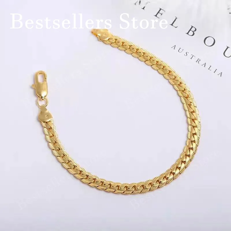 925 Sterling Silver, 18K Gold, 5mm Embossed Bracelet - Fashionable for Men and Women, Charming, Wedding Gifts and Jewelry