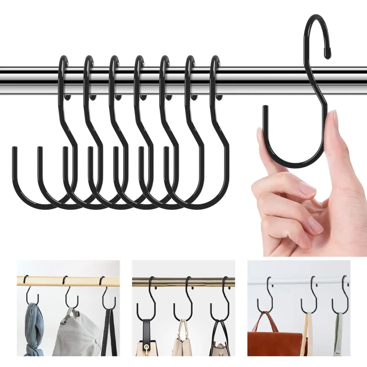 

4pcs Unique Twist Design Bag Hanger Hooks Purse Organizer Hooks for Closet Large Closet S Hooks for Hanging Handbags Clothes